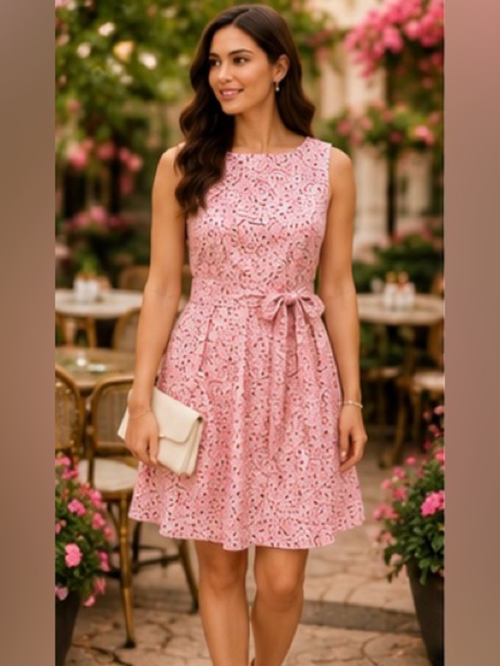 Anne Klein NWT Pink Floral Fit & Flare Dress Size 6 Sleeveless Pockets